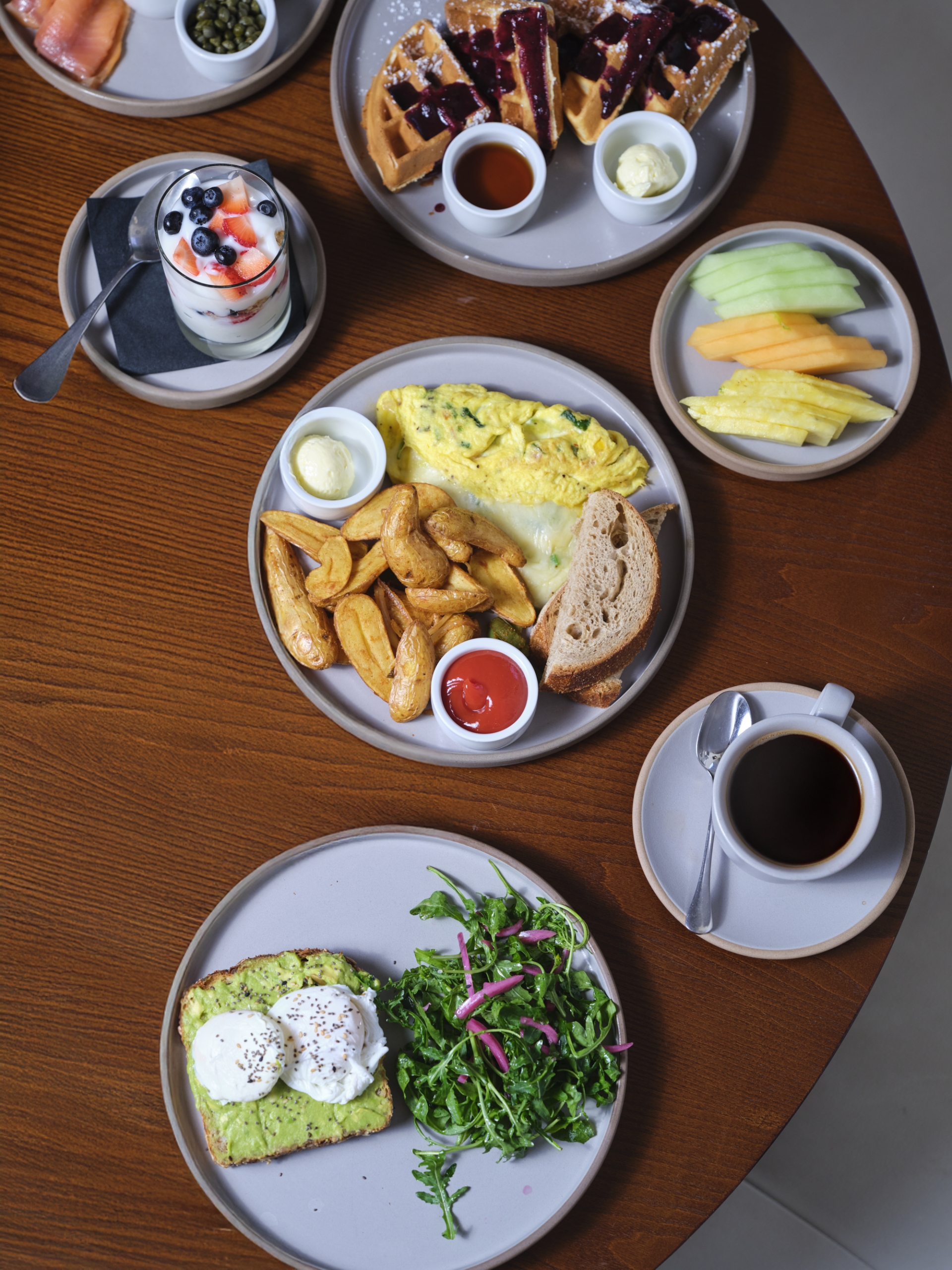 A plate of breakfast at Pergola at The Bellevue Hotel