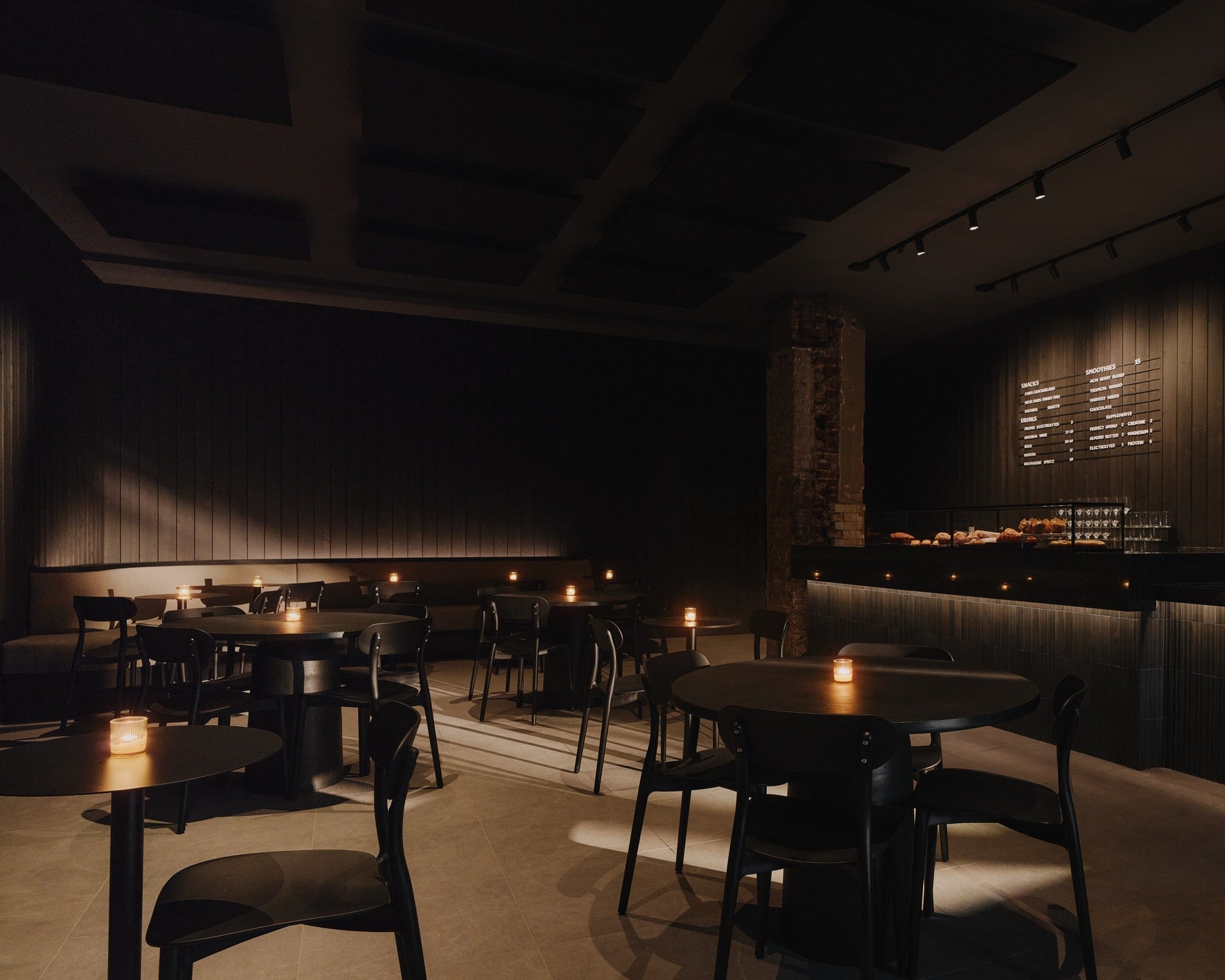 A dimly lit café