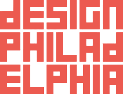 Solid coral color block used as a background element in the design.
